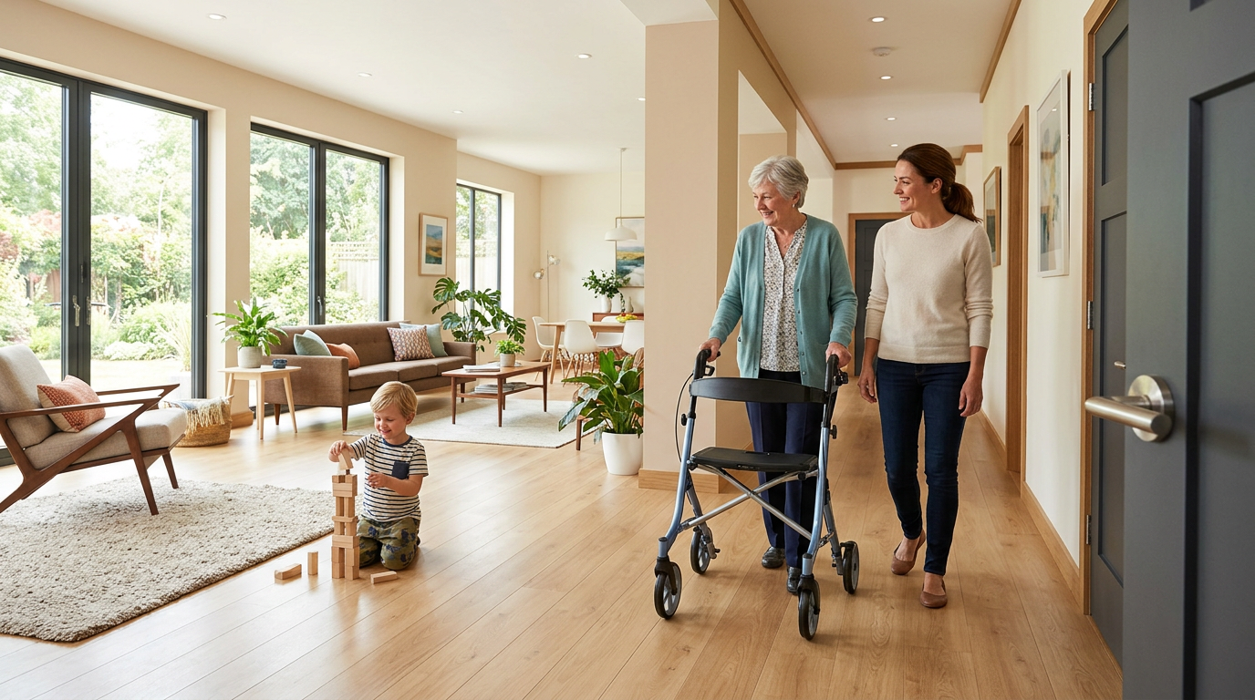 Modern home interior with wide hallways and open floor plan designed using universal design principles